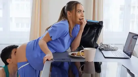 Slutty Nurse Gets Her Fat Innate Bra-stuffers Pawed By Her Bf