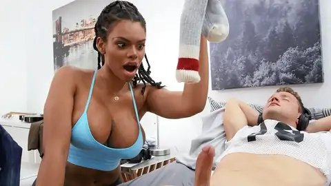 A Yam-sized-titted Dark-hued Gets Stuck In The Washing Machine